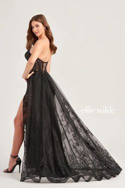 Style EW35032 Ellie Wilde By Mon Cheri Black Size 0 Train Floor Length Pageant Side slit Dress on Queenly