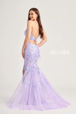 Style EW35057 Ellie Wilde By Mon Cheri Blue Size 0 Corset Floor Length Side slit Dress on Queenly