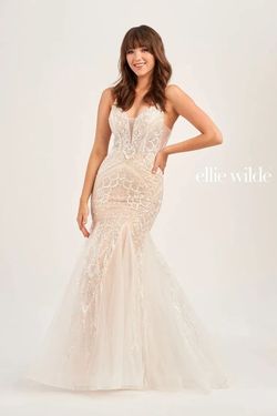 Style EW35077 Ellie Wilde By Mon Cheri White Size 6 Tall Height Ew35077 Mermaid Dress on Queenly