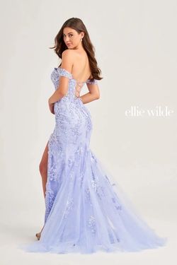 Style EW35082 Ellie Wilde By Mon Cheri Purple Size 0 V Neck Tall Height Ew35082 Side slit Dress on Queenly