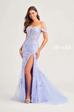 Style EW35082 Ellie Wilde By Mon Cheri Purple Size 0 Pageant Black Tie V Neck Side slit Dress on Queenly