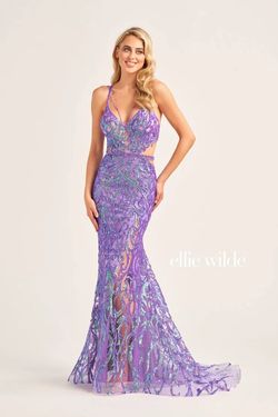 Style EW35007 Ellie Wilde By Mon Cheri Purple Size 0 Cut Out Sequined Mermaid Dress on Queenly
