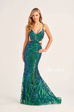 Style EW35007 Ellie Wilde By Mon Cheri Green Size 6 Sequined Tall Height Ew35007 Emerald Mermaid Dress on Queenly