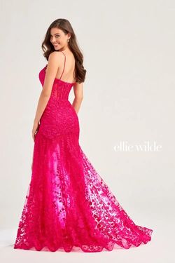 Style EW35005 Ellie Wilde By Mon Cheri Pink Size 6 Black Tie Ew35005 Magenta Corset Side slit Dress on Queenly