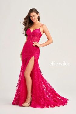 Style EW35005 Ellie Wilde By Mon Cheri Pink Size 6 Black Tie Magenta Side slit Dress on Queenly
