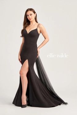 Style EW35213 Ellie Wilde By Mon Cheri White Size 0 V Neck Tulle Side slit Dress on Queenly