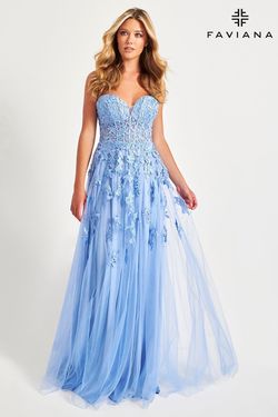 Style S10814 Faviana Blue Size 0 Corset Strapless A-line Dress on Queenly