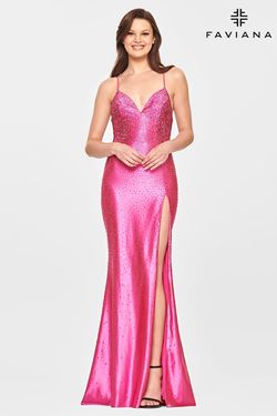 Style S10801 Faviana Pink Size 4 Side Slit Black Tie Floor Length Mermaid Dress on Queenly
