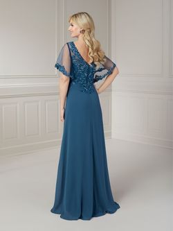 Style 17128 House Of Wu Blue Size 16 V Neck Plus Size Sleeves Lace Floor Length A-line Dress on Queenly