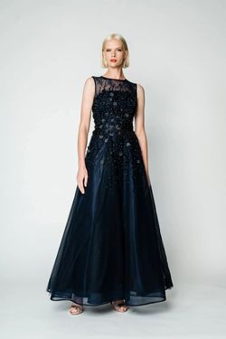 Style M443 Hynespark Blue Size 10 Floor Length Tall Height Navy Sleeves A-line Dress on Queenly