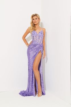 Style 7501 Jasz Couture Purple Size 6 Black Tie Side slit Dress on Queenly