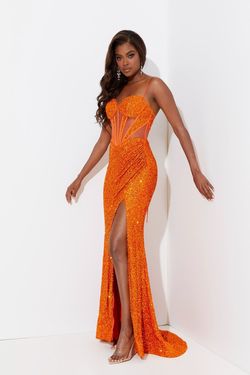 Style 7503 Jasz Couture Orange Size 0 7503 Floor Length Side slit Dress on Queenly