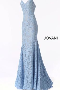 Style 37334 Jovani Blue Size 2 37334 Lace Tall Height Mermaid Dress on Queenly