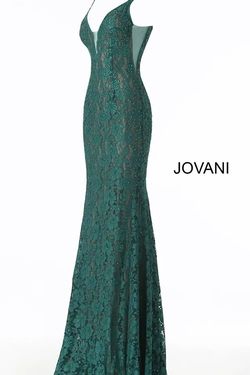 Style 48994 Jovani Green Size 10 Sequined Sheer Lace Mermaid Dress on Queenly