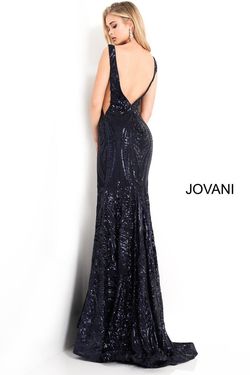 Style 3186 Jovani Blue Size 2 3186 Navy Sequined Prom Mermaid Dress on Queenly