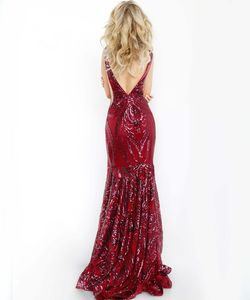 Style 3186 Jovani Red Size 0 Sequined Prom Mermaid Dress on Queenly