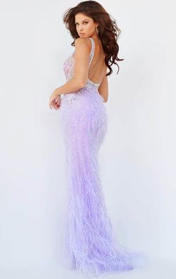 Style 3023 Jovani Purple Size 4 Feather Lavender Floor Length Mermaid Dress on Queenly