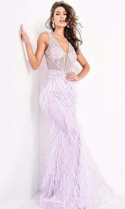 Style 3023 Jovani Purple Size 4 Pageant Floor Length Feather Mermaid Dress on Queenly