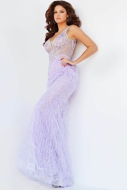 Style 3023 Jovani Purple Size 2 Sheer Feather Mermaid Dress on Queenly