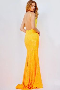 Style 6450 Jovani Yellow Size 0 Pageant Sequined V Neck Mermaid Dress on Queenly