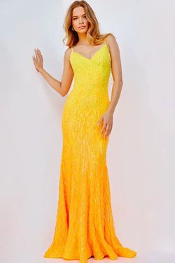 Style 6450 Jovani Yellow Size 0 Sequined Pageant 6450 Mermaid Dress on Queenly