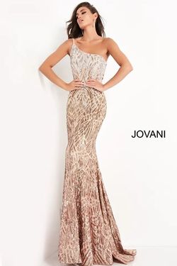 Style 6469 Jovani Brown Size 10 One Shoulder Floor Length Mermaid Dress on Queenly