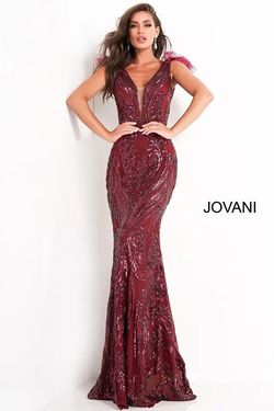 Style 3180 Jovani Purple Size 4 3180 Feather Floor Length Mermaid Dress on Queenly