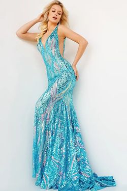 Style 22770 Jovani Green Size 4 Fitted V Neck Pageant Mermaid Dress on Queenly