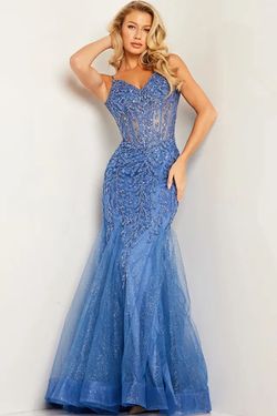 Style 37416 Jovani Blue Size 4 37416 Pageant Mermaid Dress on Queenly