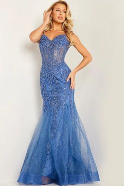 Style 37416 Jovani Blue Size 4 37416 Pageant Floor Length Tall Height Mermaid Dress on Queenly