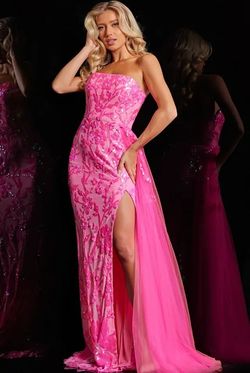 Style 26134 Jovani Pink Size 8 Black Tie Strapless Pageant Floor Length Side slit Dress on Queenly
