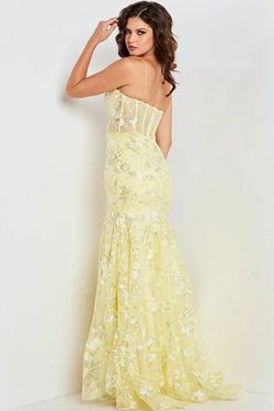 Style 38004 Jovani Yellow Size 0 Floor Length Sequined Embroidery Pageant Corset Mermaid Dress on Queenly
