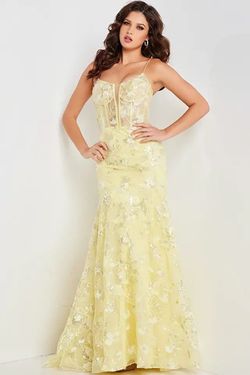 Style 38004 Jovani Yellow Size 0 Floor Length Tall Height Mermaid Dress on Queenly
