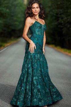 Style 38004 Jovani Green Size 2 Floral Embroidery Sequined Tall Height Corset Mermaid Dress on Queenly
