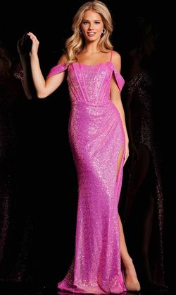 Style JVN37452 Jovani Hot Pink Size 2 Corset Barbiecore Sequined Side slit Dress on Queenly