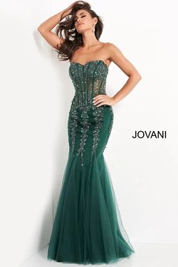 Style 5908 Jovani Green Size 2 Emerald Tall Height Sheer Mermaid Dress on Queenly