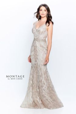 Style 120921 Mon Cheri Nude Size 12 Lace Mermaid Dress on Queenly