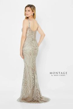 Style 122904 Mon Cheri Nude Size 8 Floor Length V Neck Plunge Mermaid Dress on Queenly