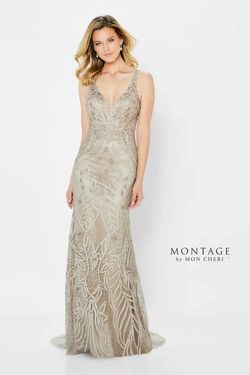 Style 122904 Mon Cheri Nude Size 8 Floor Length V Neck Plunge Mermaid Dress on Queenly