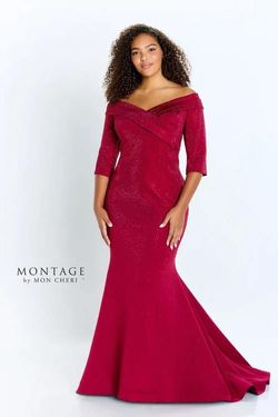 Style 221970 Mon Cheri Red Size 16 Train Tall Height Plus Size Mermaid Dress on Queenly