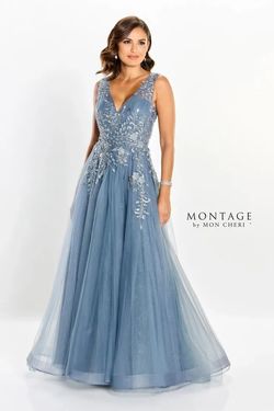Style M2203 Mon Cheri Blue Size 16 M2203 Plus Size Floor Length A-line Dress on Queenly