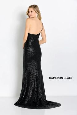 Style CB753 Mon Cheri Black Size 10 Sequined One Shoulder Side slit Dress on Queenly
