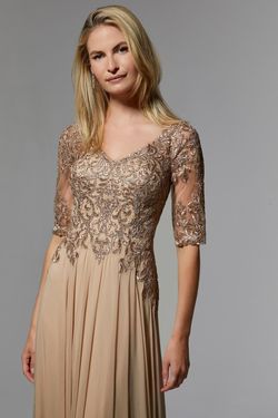 Style 71805 MoriLee Gold Size 18 Jersey Plus Size Sheer 71805 A-line Dress on Queenly
