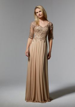Style 71805 MoriLee Gold Size 18 Pageant Jersey A-line Dress on Queenly