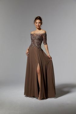 Style 72907 MoriLee Brown Size 14 Floor Length Tall Height Plus Size A-line Dress on Queenly