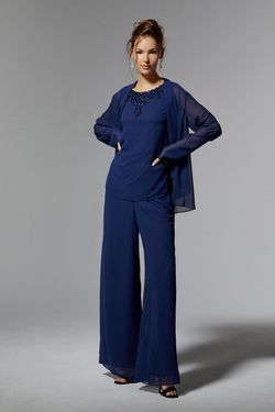 Style 72913 MoriLee Blue Size 6 Tall Height Jumpsuit Dress on Queenly