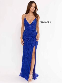 Style 3958 Primavera Blue Size 0 Prom Black Tie Side slit Dress on Queenly