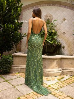Style 3913 Primavera Green Size 2 Black Tie Side slit Dress on Queenly