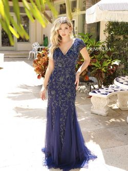 Style 13112 Primavera Blue Size 16 Floor Length Mermaid Dress on Queenly