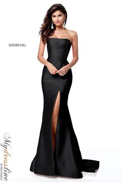 Style 51671 Sherri Hill Black Size 14 51671 Tall Height Prom Side slit Dress on Queenly